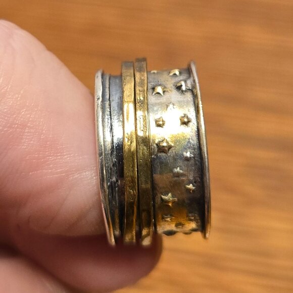 Boho Magic Stars Moon Fidget Spinning Ring Sterling Silver and Moonstone, Sz 7 - Picture 3 of 7